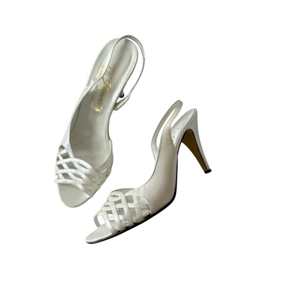 Vintage Garolini 'Mes Amis' White Leather Slingback Sandals,  Size 7.5 M - Picture 1 of 10
